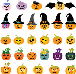 Isolated halloween pumpkins cartoon illustration vectors 