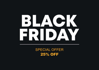 25% off. Special offer Black Friday. Vector illustration discount price. Campaign for retail, store