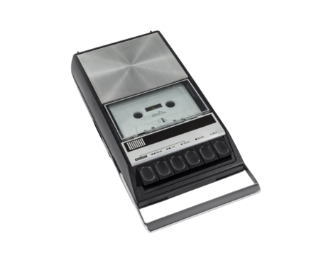 Vintage cassette tape recorder isolated.