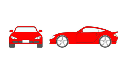 Red sports car illustration. Front view and side view.