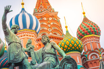 Fototapeta na wymiar St Basil's Cathedral close-up at sunrise, red square, Moscow, Russia