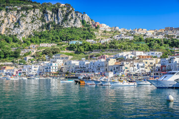 Idyllic Capri island harbor landscape, Amalfi coast of Italy, Europe