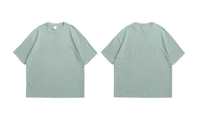 Oversize dusty blue t-shirt front and back isolated background