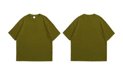 Oversize olive t-shirt front and back isolated background
