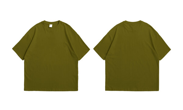 Oversize olive t-shirt front and back isolated background