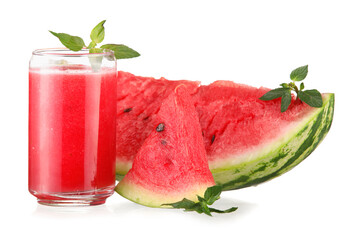 Glass with cold watermelon fresh isolated on white background