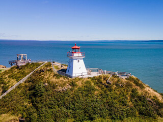 Fototapeta na wymiar Lighthouse at Fundy's Cape Enrage Fundy Biosphere Reserve in Canada