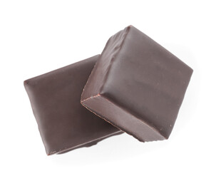 Tasty bird's milk candies on white background