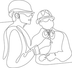 construction manager and engineer working on building site. Vector illustration