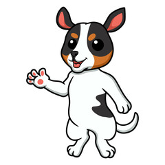 Cute rat terrier dog cartoon waving hand