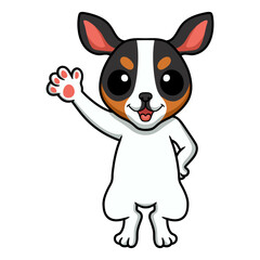 Cute rat terrier dog cartoon waving hand