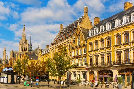 Summer streets of Ypres (Ieper), Belgian city in province of West Flanders.