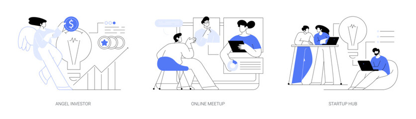 Business startup and communication abstract concept vector illustrations.