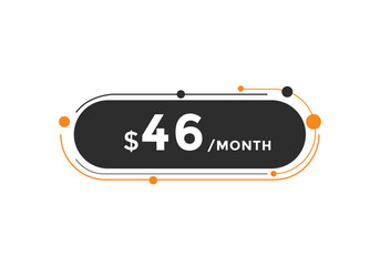 46 dollar price tag. 46$ dollar USD price symbol. price 46 Dollar sale banner in USD. Business or shopping promotion marketing concept
