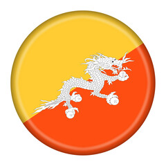 Bhutan flag button 3d illustration with clipping path