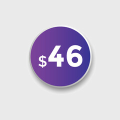46 dollar price tag. Price $46 USD dollar only Sticker sale promotion Design. shop now button for Business or shopping promotion
