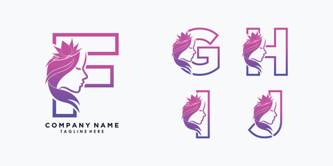 set_letter f,g,h,i,j logo design with beauty flower creative concept premium vector