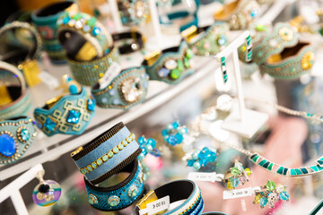 Fototapeta premium Jewelry shop with necklaces and bracelets displayed for sale