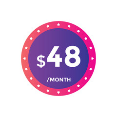 48 dollar price tag. 48$ dollar USD price symbol. price 48 Dollar sale banner in USD. Business or shopping promotion marketing concept

