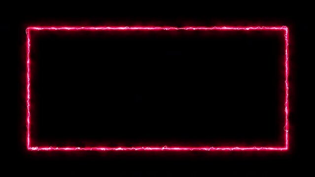 Sign in neon style. Popular abstract rectangle with red effect saber arc reactor spectrum lines. Animation light glowing neon lines. Seamless loop motion graphics with resolution 4K