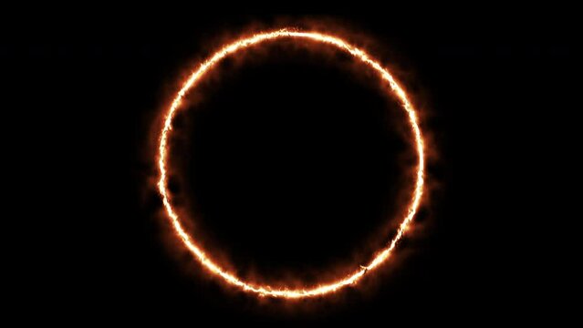 Abstract circle with fire line. Animation of abstract burn following circular ring motion path. Gradually appearing ring with fire spectrum. 4k