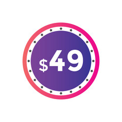 49 dollar price tag. 49$ dollar USD price symbol. price 49 Dollar sale banner in USD. Business or shopping promotion marketing concept
