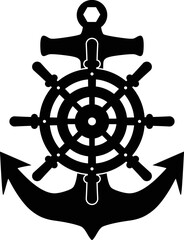 Fototapeta premium Anchor Silhouette With Streering Wheel Ship
