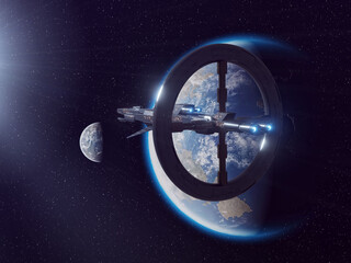 Obraz na płótnie Canvas 3D illustration, of an extraterrestrial spacecraft.
