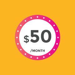 50 dollar price tag. Price $50 USD dollar only Sticker sale promotion Design. shop now button for Business or shopping promotion
