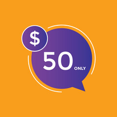 50 dollar price tag. Price $50 USD dollar only Sticker sale promotion Design. shop now button for Business or shopping promotion
