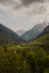 Fototapeta premium Paysage de Skagway à bord d'un train vieux de 100 ans