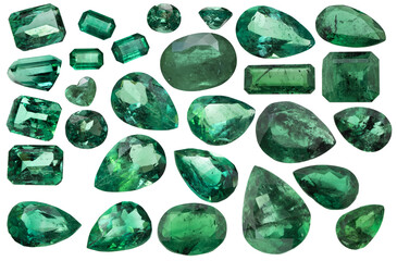 set of Colombian emeralds and gemstone for jewelry not background
