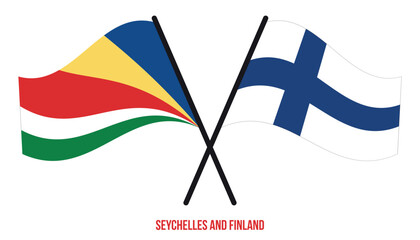 Seychelles and Finland Flags Crossed And Waving Flat Style. Official Proportion. Correct Colors.