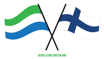 Sierra Leone and Finland Flags Crossed And Waving Flat Style. Official Proportion. Correct Colors.