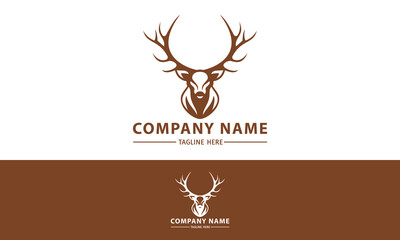 Brown Color Mighty Deer Horn Head Logo Design