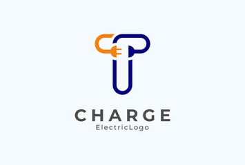 Letter T Electric Plug Logo, Letter T and Plug combination, flat design logo template element, vector illustration