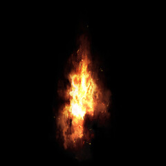 Bonfire sparks isolated on a black background