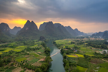 beautiful mountain and river scenery in Guilin Guangxi China