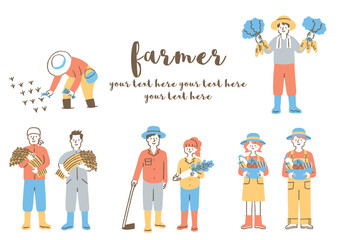 農作業をしている人たち_セット_色 - obrazy, fototapety, plakaty