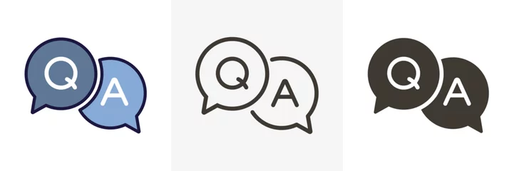 Fotobehang Questions and answers icon with speech bubble and q and a letters. Vector minimal trendy  illustration in 3 styles for frequently asked questions concepts in websites © Pedro