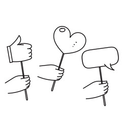 hand drawn doodle hand hold like comment for customer feedback illustration