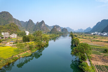 mountain and river and field in Guilin China