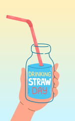 Drinking straw day card banner flat design vector