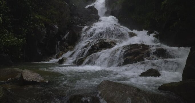 Krating waterfall floor8 on the mountain in the rainy season at chanthaburi province  Thailand 4k video 