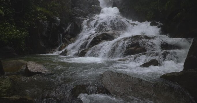 Krating waterfall floor8 on the mountain in the rainy season at chanthaburi province  Thailand 4k video slow motion