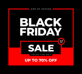 Black Friday sale banner with white typography on black background, vector illustration template.