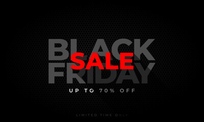 Black Friday sale banner with grey typography on black texture background, vector illustration template.