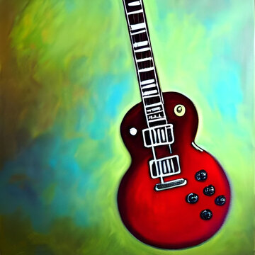 Legendary guitar photoshop painting, with multicolored fantasy background. guitar background