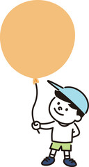 風船の吹き出しを持って眺めている男の子のイラスト素材