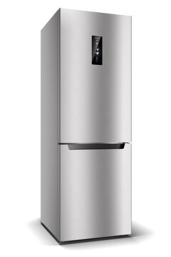 Silver fridge with display.isoilated on white background 3D render
